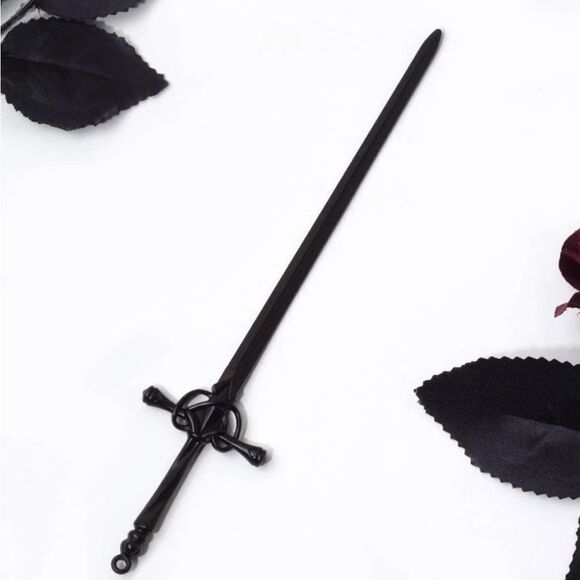 Gothic Deep Black Sword For Hair, engraved details unique design, hair accessory - Picture 1 of 5
